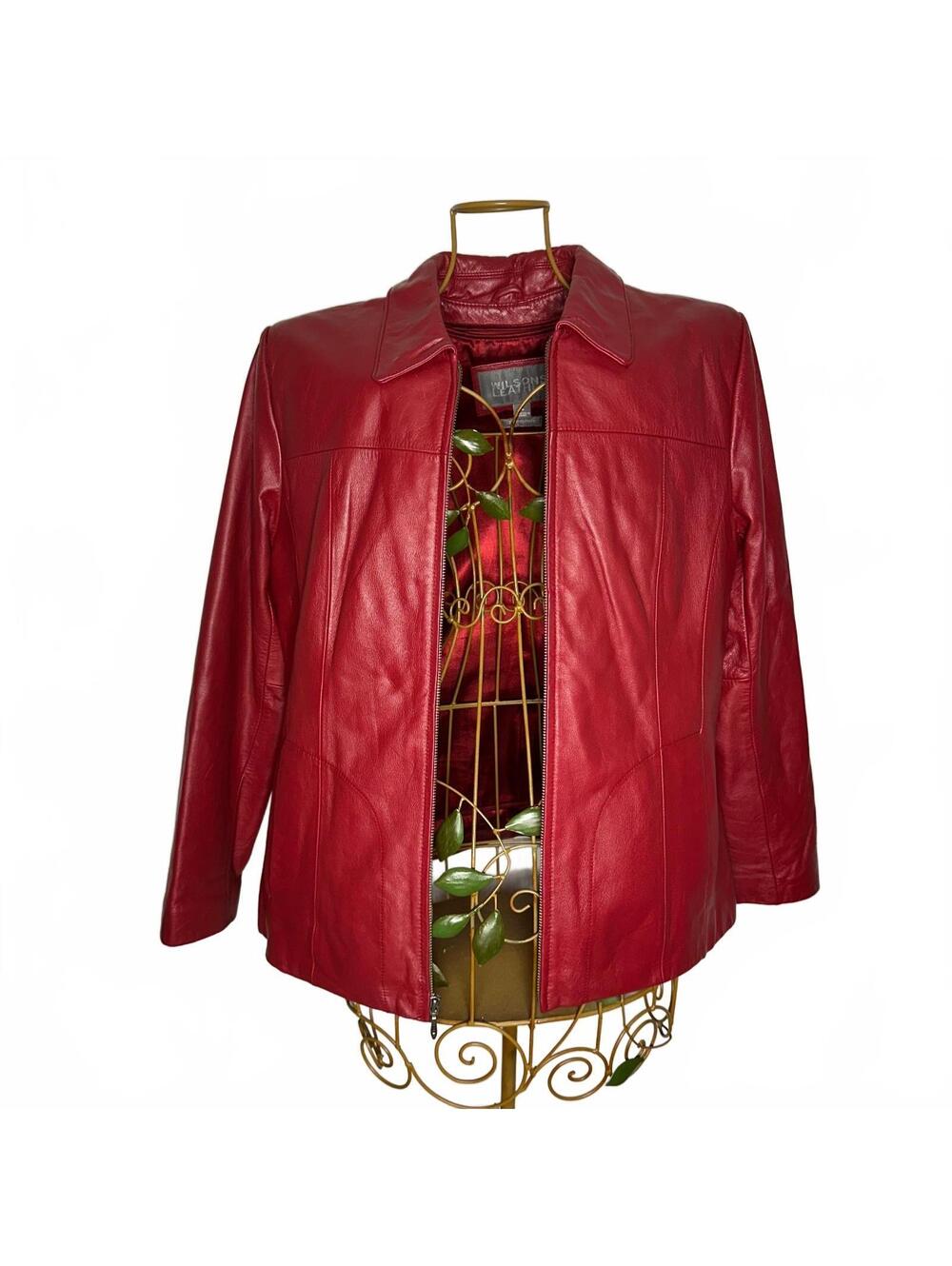 Wilsons Leather Cherry Red Genuine Leather Jacket L Removable Thinsulate Liner - Picture 4 of 9